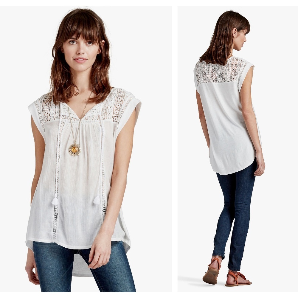 Lucky Brand Lace Yoke Top Small